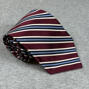 Vintage‎ Brooks Brothers Makers Burgundy Blue White Stripe Silk Tie Preppy Repp